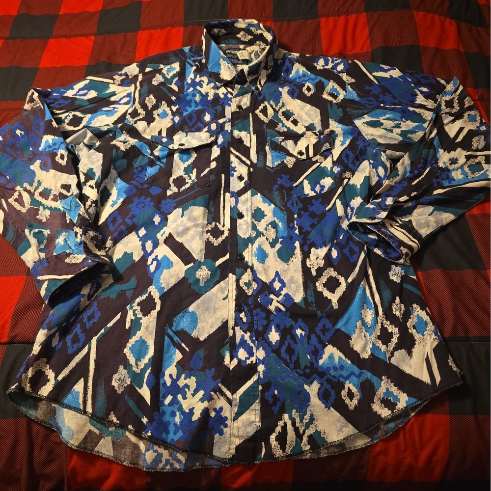 Vintage Wrangler Brushpopper Aztec Southwest Western Cowboy Shirt Men X-large
